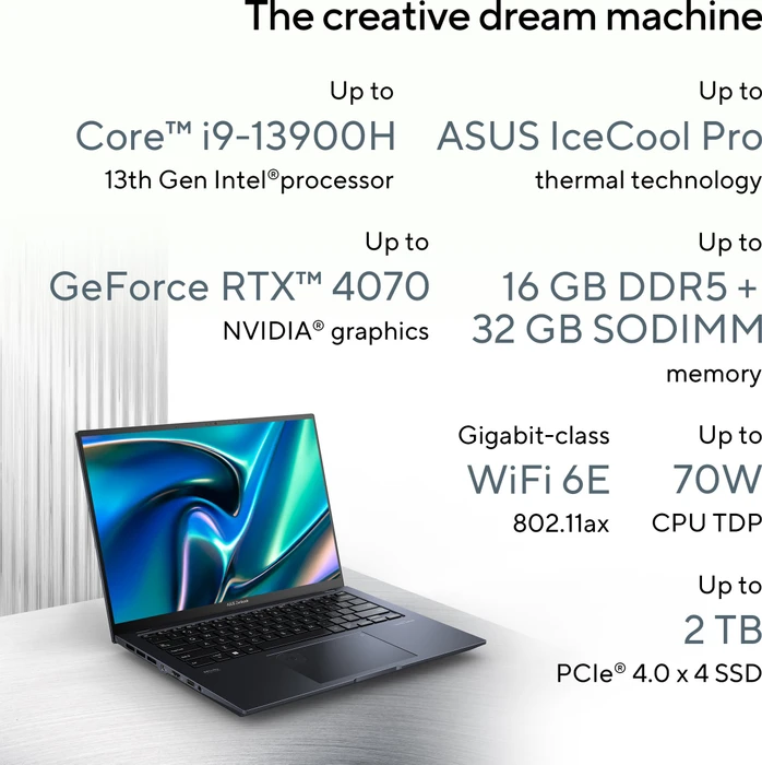 ASUS ZenBook Pro 14 OLED UX6404VI-P1098W, Tech Black, Core i9-13900H, 32GB RAM, 2TB SSD, GeForce RTX 4070, DE
