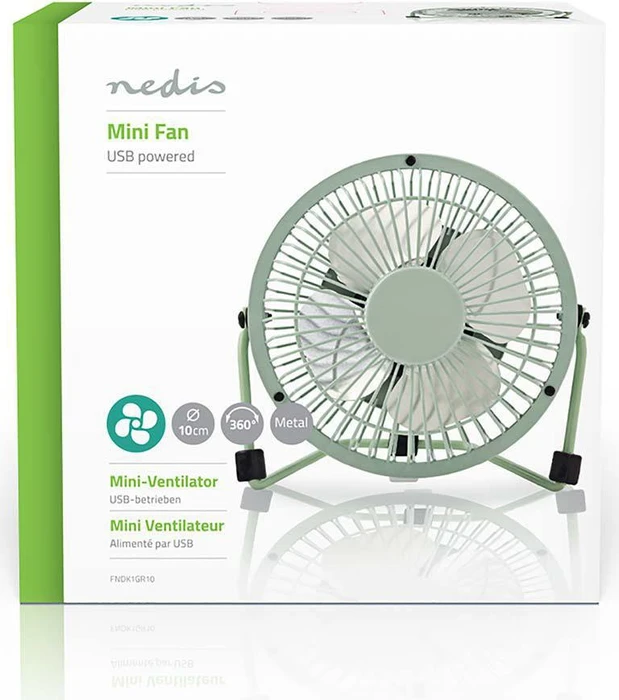 Nedis FNDK1GR10USB Mini Tischventilator aus Metall 10cm grün