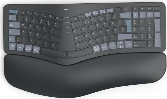 Hama WK-900 Ergo Multi-Device Tastatur, schwarz, LEDs weiß, mit Handballenauflage, USB/Bluetooth, DE