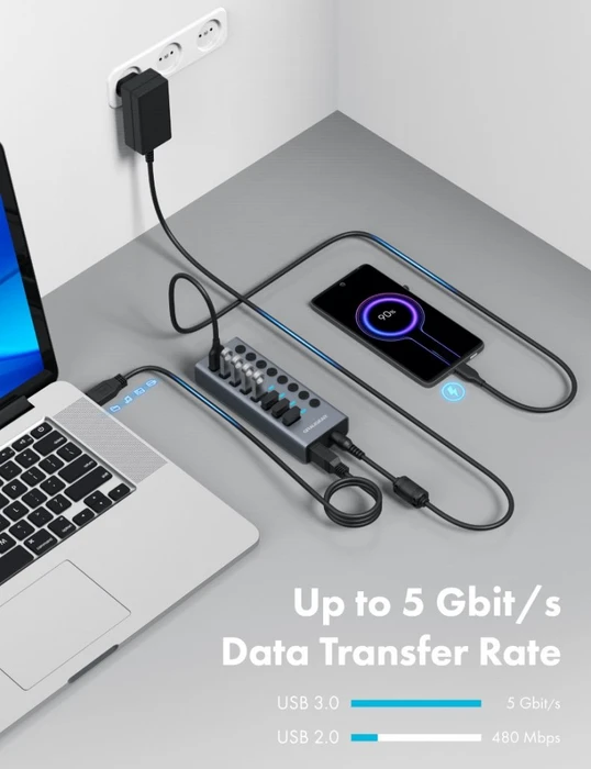 Graugear G-HUB71-A, USB-Hub, 8x USB-A 3.0, USB-B 3.0 [Buchse]