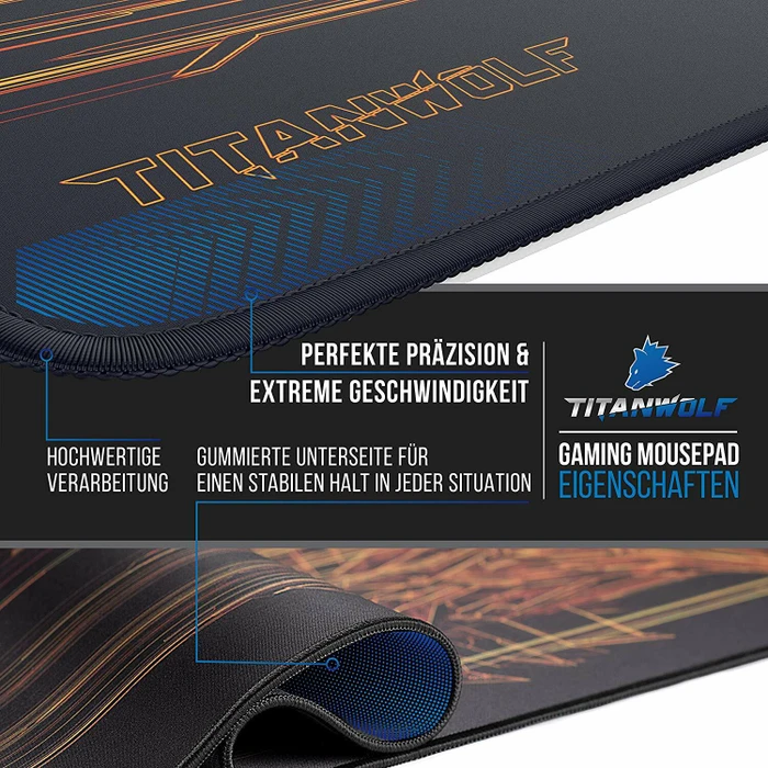 Titanwolf Orange Lightning XXL Speed Gaming-Mauspad, schwarz/orange
