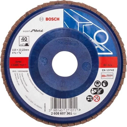 Bosch Professional X551 Expert for Metal Fächerschleifscheibe gerade K40, 115x22.23mm, 1 Stück