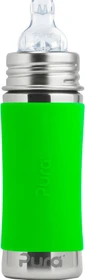Pura Kiki Trinklernflasche Edelstahl mit Sleeve Silikon, 325ml, grün