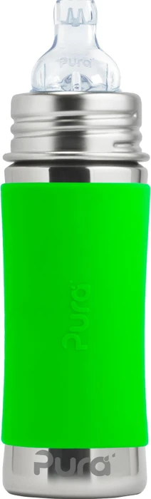 Pura Kiki Trinklernflasche Edelstahl mit Sleeve Silikon, 325ml, grün
