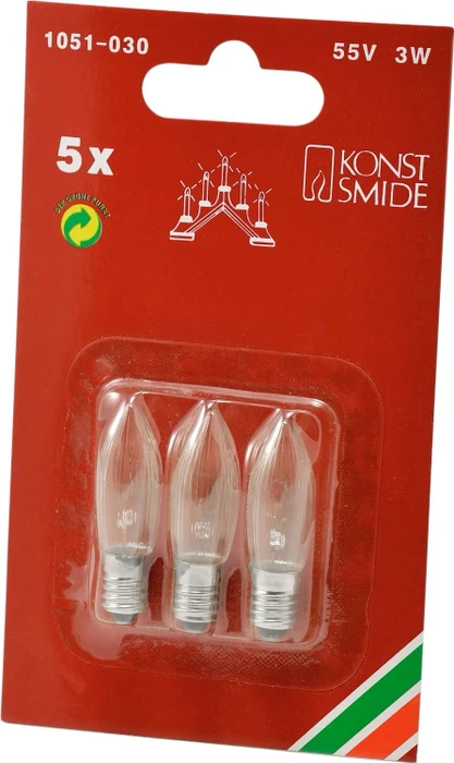 Konstsmide Riffelkerze 55V Ersatzbirne für Weihnachtsbeleuchtung klar E10 3W, 3 Stück