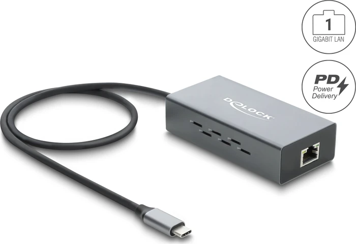 DeLOCK Gigabit LAN-Adapter mit USB Power Delivery, RJ-45, USB-C 3.0 [Stecker]