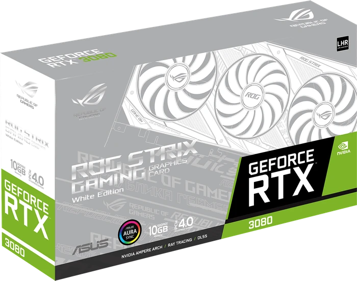 ASUS ROG Strix GeForce RTX 3080 V2 White (LHR), ROG-STRIX-RTX3080-10G-WHITE-V2, 10GB GDDR6X, 2x HDMI, 3x DP