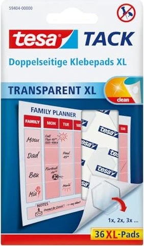 tesa Tack XL transparent, Klebepad, 30mm/30mm, 36 Stück