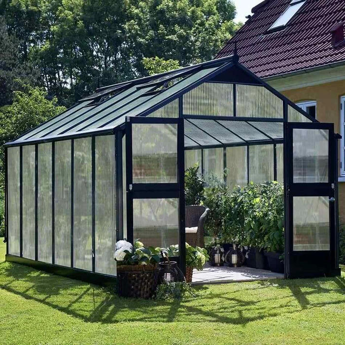 Juliana Premium 13m² 10mm Polycarbonat Gewächshaus blank/schwarz