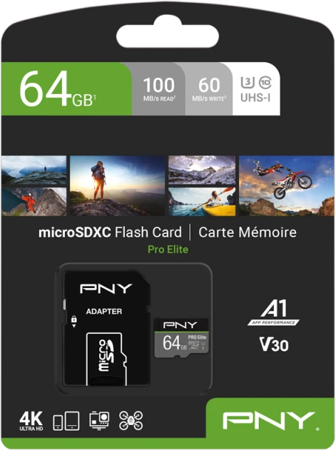 PNY Pro Elite R100/W60 64GB Kit, UHS-I U3, A1, Class 10