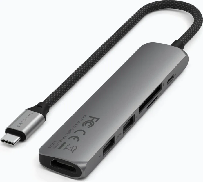 Satechi 6-in-1 Slim Multiport Adapter, Space Grey, USB-C 3.1 [Stecker]