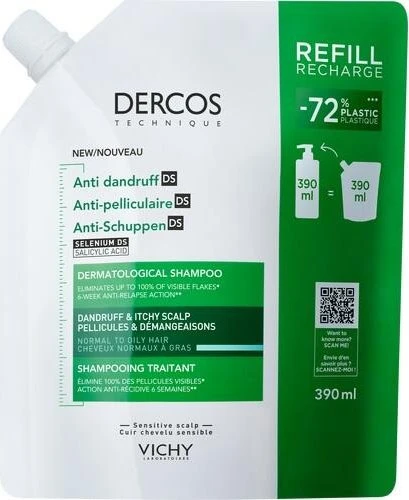 Vichy Dercos Anti-Schuppen für fettige Kopfhaut Shampoo Refill, 390ml