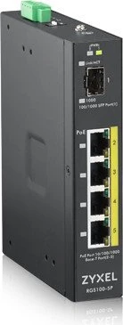 Zyxel RGS100 Railmount Gigabit Switch, 4x RJ-45, 1x SFP, 120W PoE+