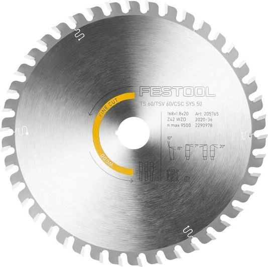 Festool WD42 Wood Fine Cut HW Diamant Kreissägeblatt 42Z, 168x1.2x20mm, 1 Stück