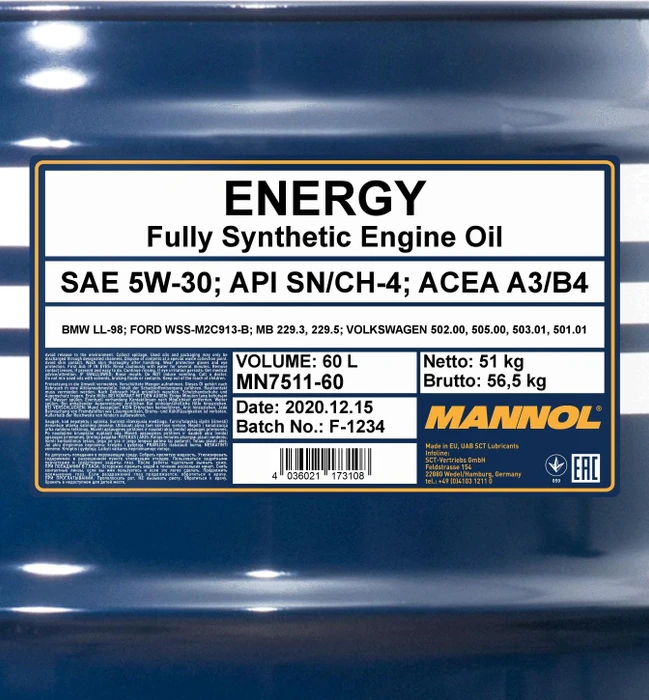Mannol Energy 5W-30 API SL 60l