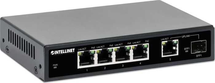 Intellinet Desktop Gigabit Switch, 5x RJ-45, 1x SFP, 91W PoE+