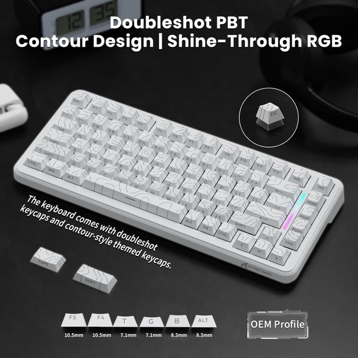 Attack Shark X82PRO HE Magnetic 75%, weiß mit Kontur, LEDs RGB, Outemu White Jade Magnetic, USB/Bluetooth, US