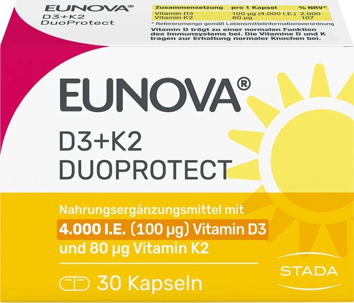 Stada Eunova DuoProtect D3 + K2 4000 I.E. Kapseln, 30 Stück