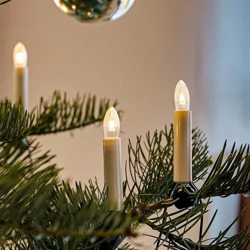 Hellum Lichterkette Riffelkerzen elfenbein LED 20x E10