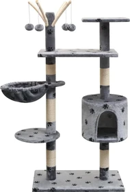 vidaXL Katzen-Kratzbaum, 125cm mit Pfoten-Aufdruck, beige/grau