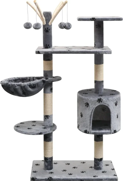 vidaXL Katzen-Kratzbaum, 125cm mit Pfoten-Aufdruck, beige/grau