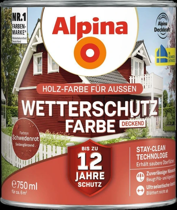 Alpina Farben Wetterschutz-Farbe deckend außen schwedenrot, 750ml
