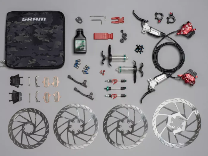 SRAM Maven Ultimate Expert Kit VR+HR Scheibenbremsenset clear anodized/red splash