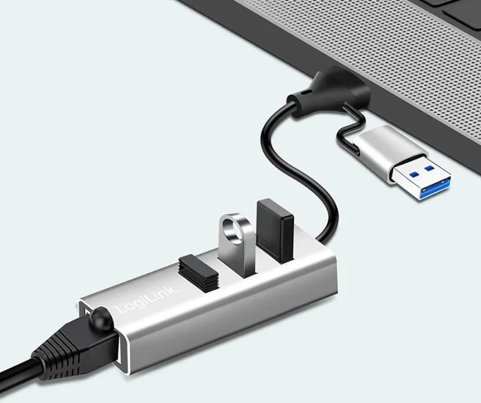 LogiLink UA0440, RJ-45, 3x USB-A 3.0, USB-C/USB-A 3.0 [Stecker]