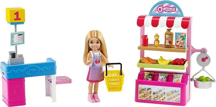 Mattel Barbie - Chelsea Karrierepuppe blonde Chelsea-Puppe und Supermarkt Spielset