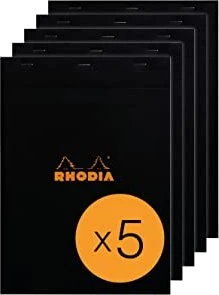 Rhodia Basics Notizblock N°18, A4, kariert, schwarz, 80 Blatt, 5er-Pack