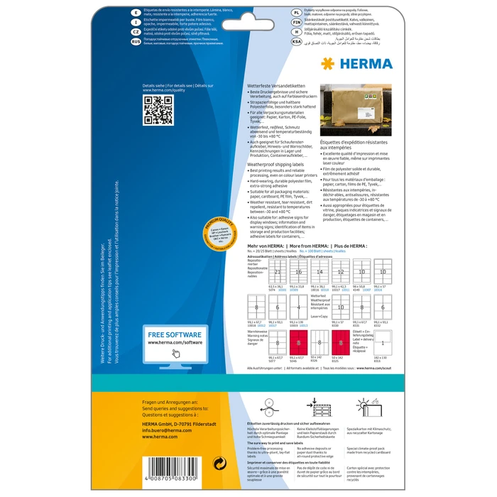 Herma Folienetiketten, 99.1x57mm, wetterfest, weiß, matt, 25 Blatt (250 Etiketten)