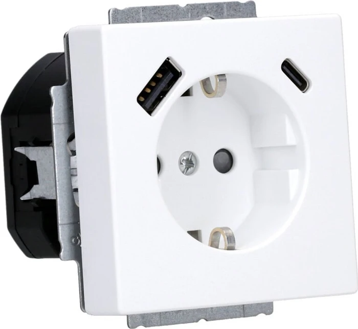 Busch-Jaeger SCHUKO USB-Steckdosen-Einsatz Safety+ mit USB A/C, studioweiß matt (20 EUCB2USBAC-884)
