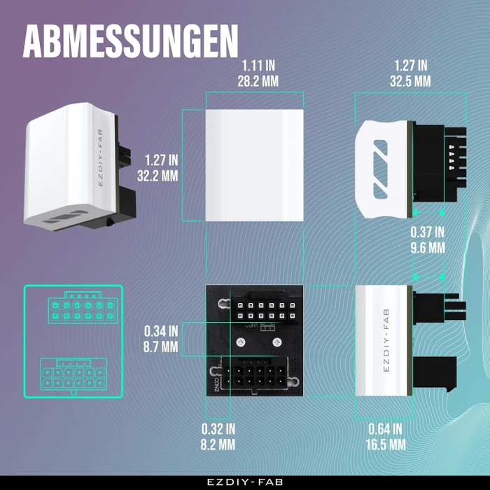 EZDIY-FAB 12VHPWR Winkeladapter 180°, Variante STD, Sense-Pins an der Oberseite, weiß