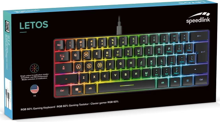 Speedlink Letos RGB 60% Gaming Keyboard, schwarz, LEDs RGB, USB, US