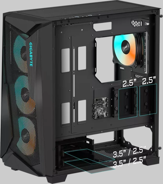 GIGABYTE C301 Glass Black, schwarz, Glasfenster