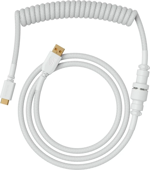 Glorious Premium Coiled Cable USB-C auf USB-A, vergoldet, Tastaturkabel (Spiral-Textilkabel), 1.37m, Ghost White