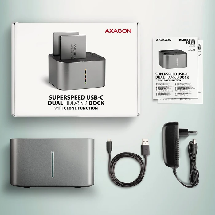 Axagon Dual Dock, 2.5"/3.5, USB-C 3.0