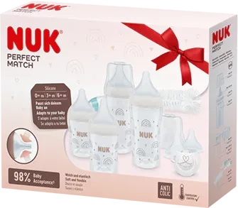 NUK Perfect Match Starter-Set Trinkflaschen-Set, 0+M, 9-tlg.