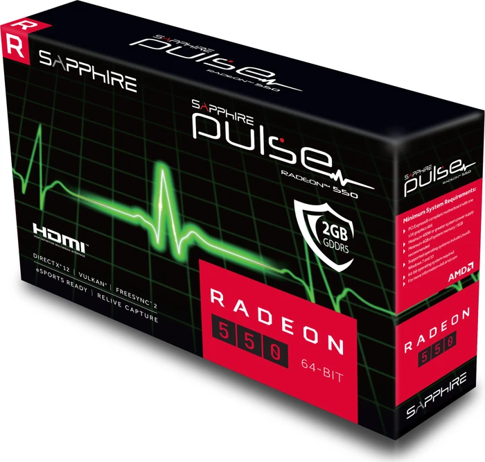 Sapphire Pulse Radeon RX 550 2G G5 64bit [Lexa PRO], 2GB GDDR5, DVI, HDMI, DP, lite retail