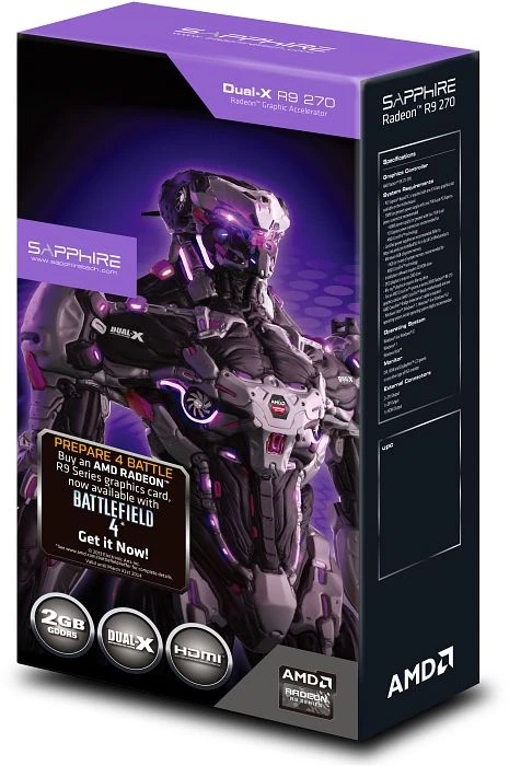Sapphire Radeon R9 270 Dual-X Battlefield 4 Edition, 2GB GDDR5, 2x DVI, HDMI, DP, lite retail