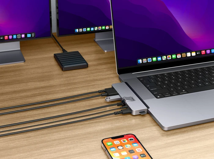 Targus HyperDrive DUO PRO 7-in-2 USB-C Hub - Grey, 2x USB4 [Stecker]
