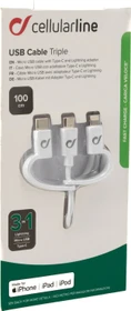 Cellularline USB Cable Triple USB-A/USB-C/Micro-USB/Lightning 1.00m weiß
