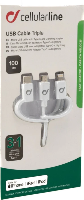 Cellularline USB Cable Triple USB-A/USB-C/Micro-USB/Lightning 1.00m weiß