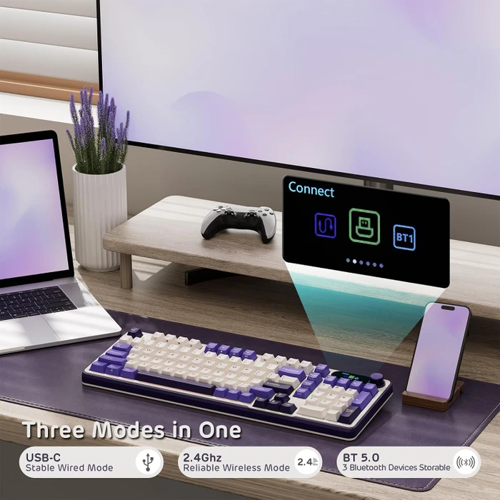 RK Royal Kludge S98, Lavendel Lila, 96%, hot-swap, RK Silent Purple, USB/Bluetooth, US