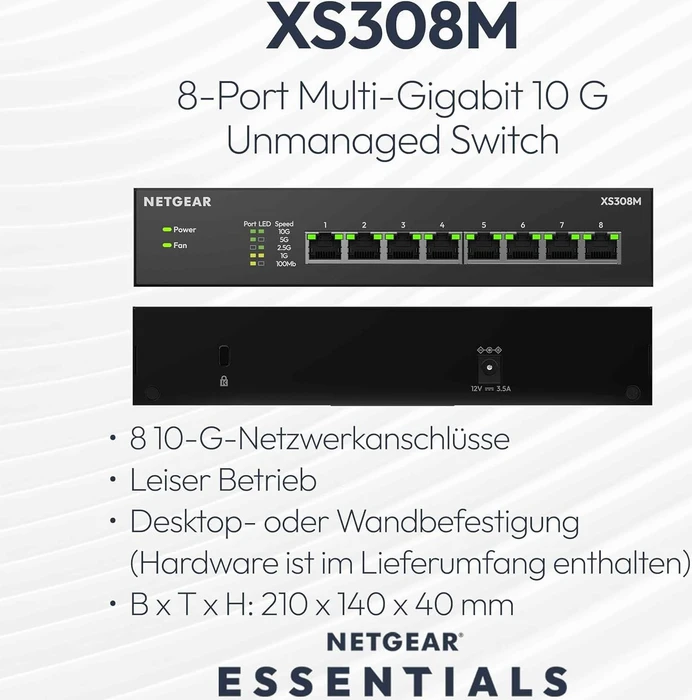 Netgear ProSAFE XS300M Desktop 10G Switch, 8x RJ-45