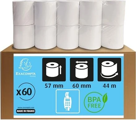 Exacompta 40347E Bonrolle Thermopapier, 57mm, 60 Rollen