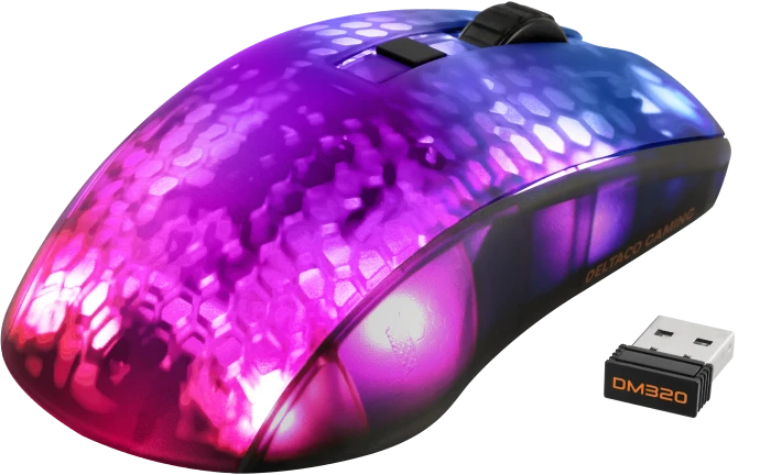 Deltaco DM320 Wireless RGB Lightweight Gaming Mouse schwarz/transluzent, USB