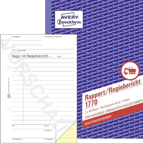 Avery-Zweckform Rapport/Regiebericht, A5, 40 Blatt