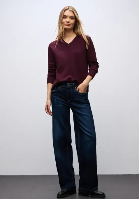 Street One Kuscheliger V-Neck Pullover wildberry red (Damen)