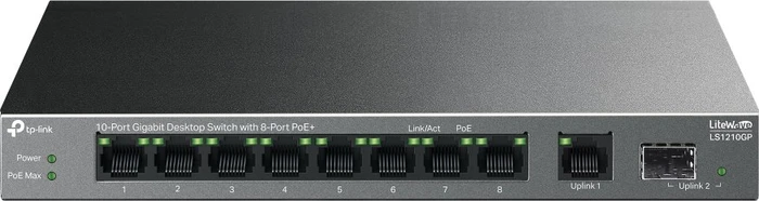 TP-Link LS100 LiteWave Desktop Gigabit Switch, 9x RJ-45, 1x SFP, 61W PoE+
